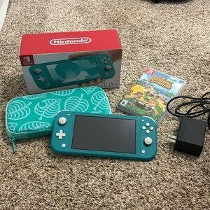 NINTENDO SWITCH LITE WITH ANIMAL CROSSING GAME AND CASE
